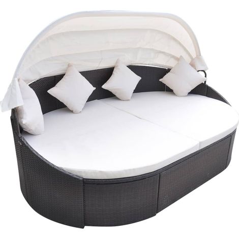 Outdoor-Loungebett mit Dach Poly Rattan Braun