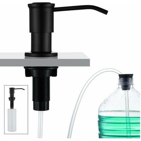 Einbauseifenspender, Küchenspülen-Seifenspender mit 500-ml-Flasche und 1,0 m Verlängerungsschlauch, Nachfüllen von oben, Schwarz