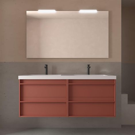 Ensemble complet ATTILA 1400 4 tiroirs RED SATIN + meuble-lavabo + miroir + éclairage (1/2)