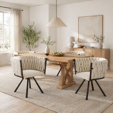 Set mit 2 um 360° drehbaren Esszimmerstühlen aus beigem Samt mit Stahlbeinen OKWISH (1/5)