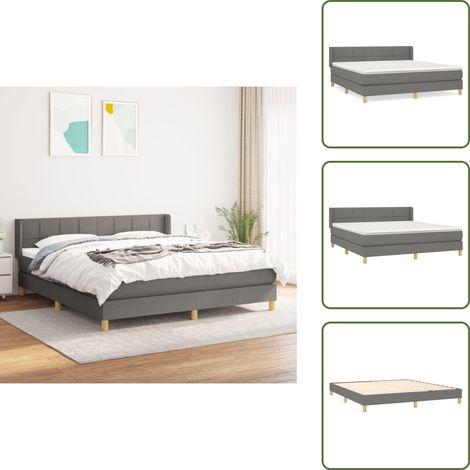 Sommier à lattes de lit avec matelas Gris foncé 180x200cm Tissu - Lit Plateforme - Lit Double - Literie - Matelas À Ressorts Ensachés - Têtière Ajustable (1/5)