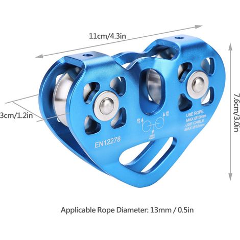 Trolley de Tyrolienne Double Poulie 30KN Bleu - Matériel d'Escalade et de Sauvetage pour Activités Extérieures