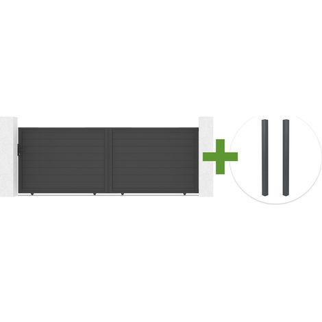 Portail coulissant 4m EIGER H.140cm + 2 poteaux aluminium gris ELDA
