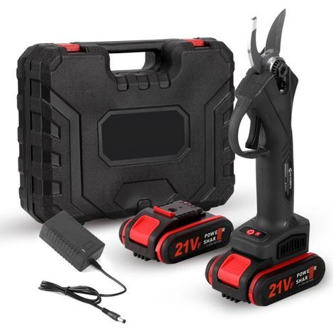 Sécateur électrique sans fil 21 V. outil d'élagage à haut rendement pour bonsaïs. outils d'aménagement paysager. deux batteries et un chargeur. noir (1/4)