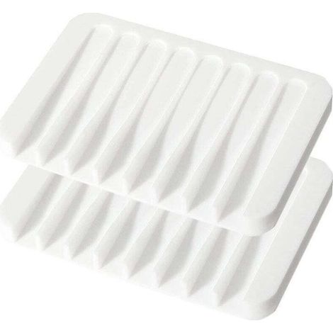 Porte-savon en silicone blanc, support pour savon et assiettes, idéal pour la salle de bain. (1/5)