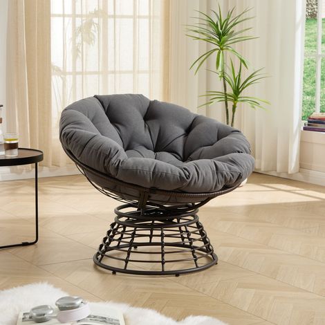 Fauteuil papasan pivotant à 360° avec coussin épais, gris