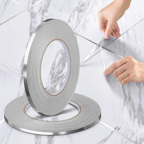 Lot de 2 rouleaux de ruban adhésif décoratif 0,5 cm x 50 m, pour joints de carrelage, version renforcée et améliorée, ruban céramique imperméable, pour sols, portes et fenêtres. (1/5)
