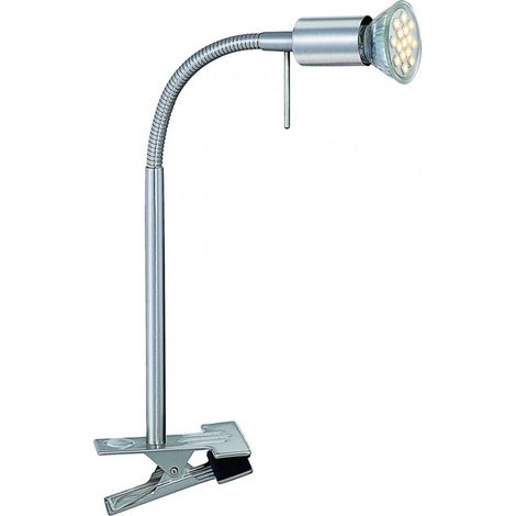 Lampada a LED a morsetto Illuminazione metallo nichel opaco Flexo Camera da letto Ufficio