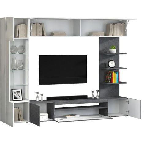Parete Attrezzata Galatina, Mobile Soggiorno 8 Ripiani, Apertura Battente Made in Italy, 12 Vani, 245x40x191.2h cm Grigio Ardesia