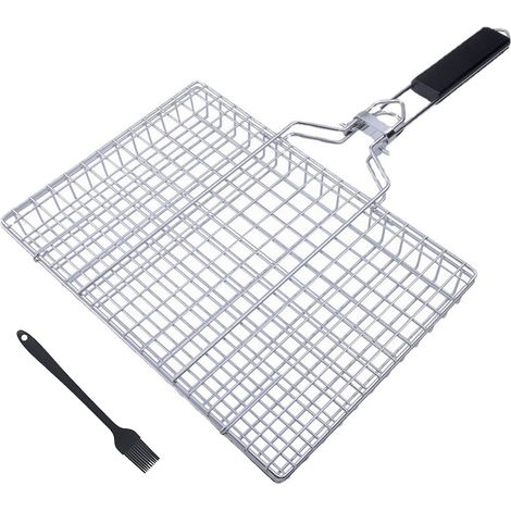 Grille de barbecue, poignées amovibles et antidérapantes, résistante à la rouille et durable, système de verrouillage réversible, compatible avec la plaque de cuisson et le four, brosse incluse, métal (1/5)