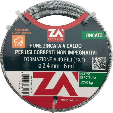 FUNE ANTIGIRO ACCIAIO ZINCATA MM. 3 X MT. 25