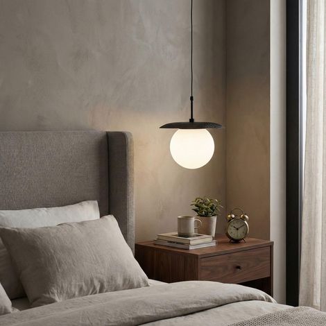 Lustre noir, corps en métal, hauteur réglable 40-125 cm, Ø 30 cm, IP20, design moderne pour la maison et le bureau, douille E27, ampoule non incluse (1/5)