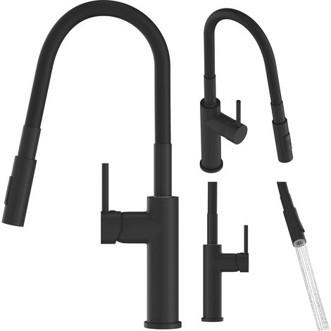Mitigeur de Cuisine Noir Granitan Lonar avec Bec Flexible et Double Fonction 360° (1/5)