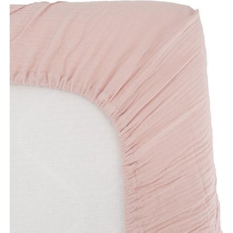 Drap housse - DOMIVA - 70x140 cm - Vieux rose - Gaze de coton