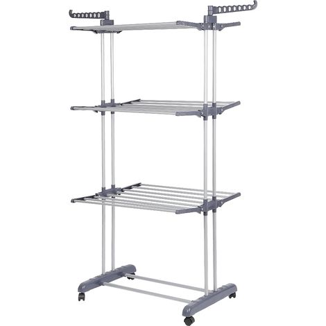Sifree – Etendoir à linge sur roulettes – Grande capacité 8 kg par étagère – 3 niveaux pliables – Tubes en acier inoxydable – Dimensions 77x50x169 cm (1/5)