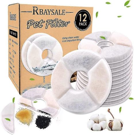 Filtre pour fontaine à eau pour chat, lot de 12 filtres ronds de rechange pour fontaine à eau pour chien/chat avec charbon actif rond (1/5)