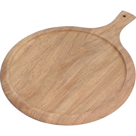 Plateau à pizza en bois, planche de service ronde et résistante avec poignée, assiette à pain et autres aliments pour restaurants et hôtels. Idéal pour le service à la carte des pizzas et autres plats (1/5)