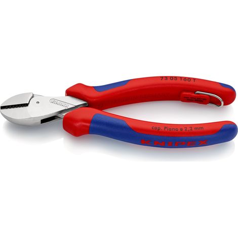 KNIPEX 73 05 160 T X-Cut® Alicate de corte diagonal compacto con fundas multicomponentes, con anilla de fijación integrada para colocar un dispositivo de protección anticaídas cromado 160 mm (1/4)
