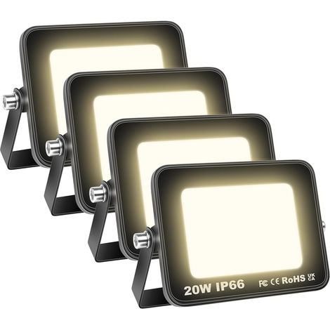 4 Pièces 20W Projecteurs LED Extérieur,2000lm Eclairage de Sécurité Spot LED Extérieur,Blanc Chaud 4000K Lumineuse Lampe pour Entrepôt Garage Jardin Stade Arrière-cour,175V-260V Imperméable (1/5)