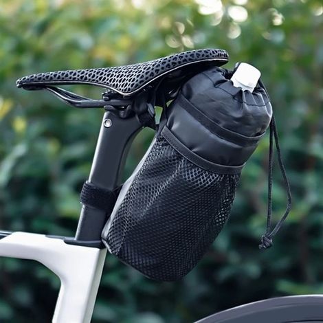 Sacoche de guidon pour vélo électrique - Sacoche de guidon universelle avec porte-bouteille et poche filet - Isotherme - 23,5 x 11 cm - Noir (1/5)