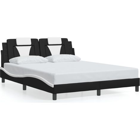 Lit double,Lit adulte,Cadre de lit Viana sans matelas noir et blanc 160x200 cm similicuir CFW7658056 (1/5)