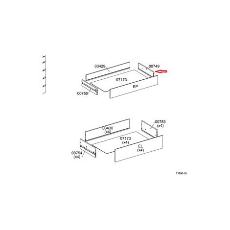 R LATERALE CASSETTO 00749 X KIT CASSETTIERA 5C NOVA 77X40X107 BIANCA
