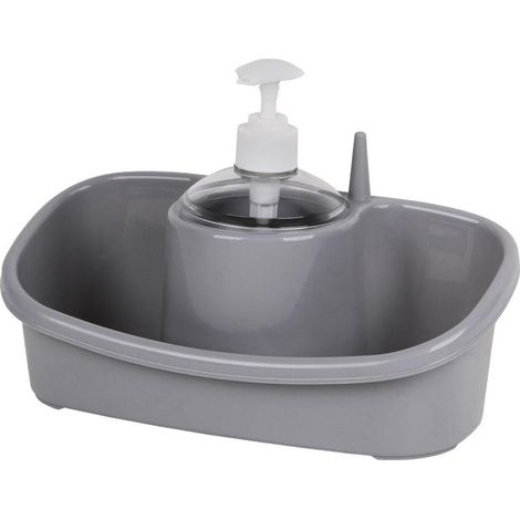 ESTROPAJERO CON DOSIFICADOR GRIS CLARO 26X13X16.5cm (1/4)