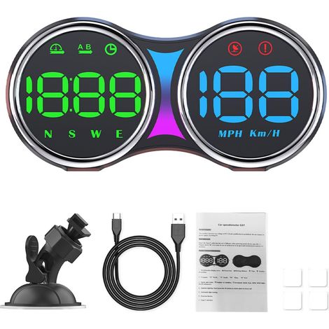 Universal Car Head-Up Display Digital Speedometer with Overspeed Alarm 360° Rotating Mount Displays Speed and Trip Time (1/5)