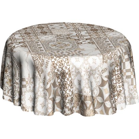 Nappe en toile cirée ronde effet carreaux de ciment AZULEJOS