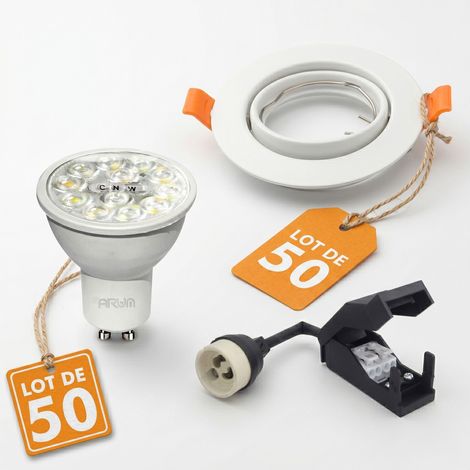 Lot de 50 Spots LED Encastrables Orientables Blancs GU10 6W CCT (3 Teintes au Choix)