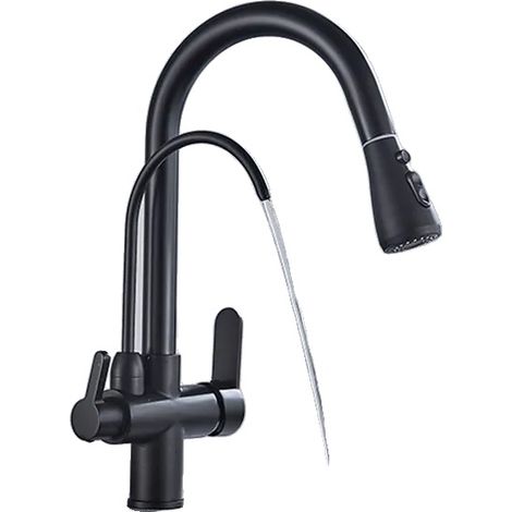 Robinet, Bec Rétractable, Design à Double Poignée, Noir A (1/2)