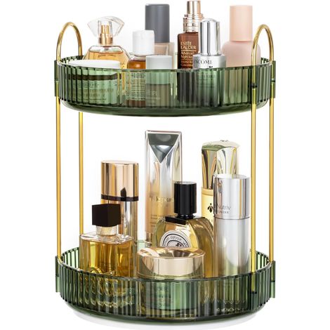 Organisateur de maquillage rotatif à 360°, support pivotant pour maquillage de salle de bain, étagère de rangement pour cosmétiques grande capacité à poser sur un comptoir de salle de bain (1/5)