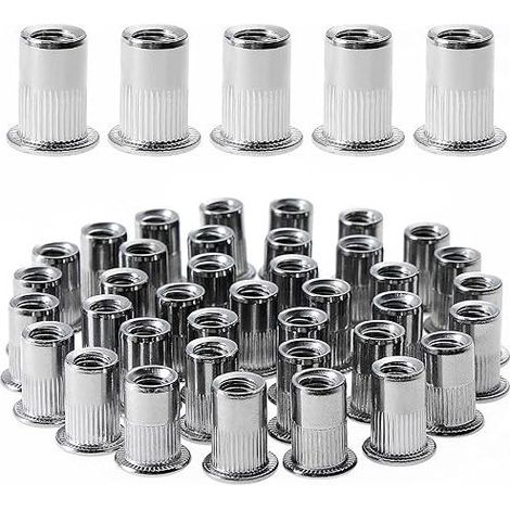 100 Pcs M3×10 Écrou À Rivet Fileté À Tête Plate,Écrous À Riveter Fileter En Acier Inoxydable,Assortiment Inserts Filetés Pour Metal Plastique(Argent 8mm×10mm) (1/5)