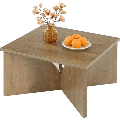 Tribesigns Table Basse Carrée 80 cm – Bois Rustique, Pieds Incurvés, 36 kg de Charge, Design Moderne & Stable pour Salon/Appartement – Brun Rustique (1/5)