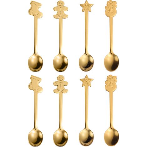 Cuillère À Café - En Acier Inoxydable - Motifs De Noël Arbre Étoile Clochette Bonhomme De Neige - Pour Maison Bureau Restaurant - 8 Pièces (1/5)