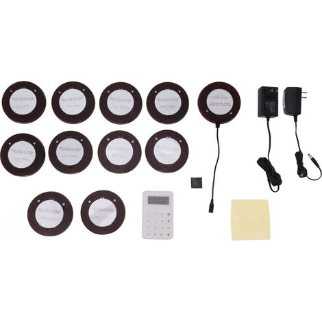 10 pièces Pagers Ronds pour Restaurant, Système d'Appel sans Fil avec Vibration, Bip et LED Clignotante, Alimentation 100‑240V, Prise US pour Bar Café (1/5)