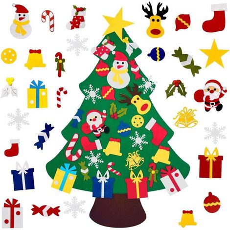 DIY Felt Christmas Tree Kit - 33-Piece Wall Hanging Christmas Decorations, Ornaments, Children's Gifts, Party Supplies (1/4)