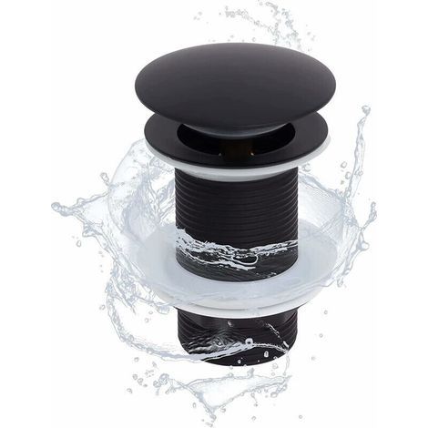Universal Pop-up Drain without Overflow, Matte Black Pop-up Valve, Black Sink Drain without Overflow, Universal Sink Drain without Overflow, Drain Valve, Tool-Free Installation, Matte Black HH (1/5)