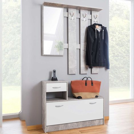 Vestiaire Rudolf (porte-manteau, miroir &amp armoire à