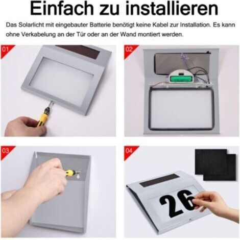 Numéro de Maison Solaire Lumineux LED Éclairé avec 2 LED Numéro de Maison en Acier Inoxydable Numéro de Maison Éclairé LED Lampe Murale à LED (1/4)