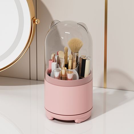 Organisateur de maquillage rotatif, boîte de rangement cosmétique anti-poussière pour coiffeuse (1/2)