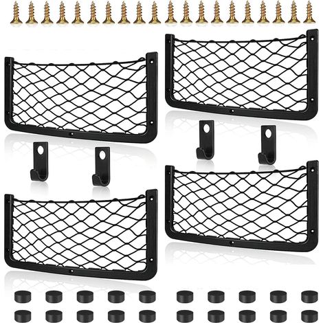 4 pièces Filet Rangement pour Voiture, avec Crochet, Élastique Filet de Rangement de Coffre, 36 x 18cm, Sac Pocket Organizer de Voiture pour Auto, Camping-Cars, Bateaux, Maison (1/5)