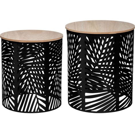 Set di 2 tavolini neri feuilles d35cm 39cm - Atmosphera créateur d'intérieur (1/5)