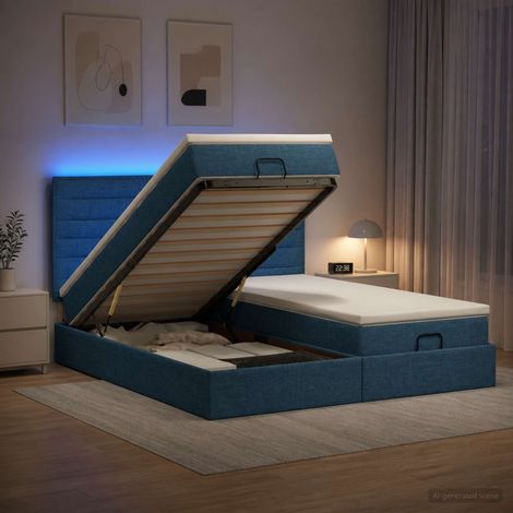 vidaXL Lit coffre avec matelas et LED Bleu 180 x 200 cm Tissu (1/5)