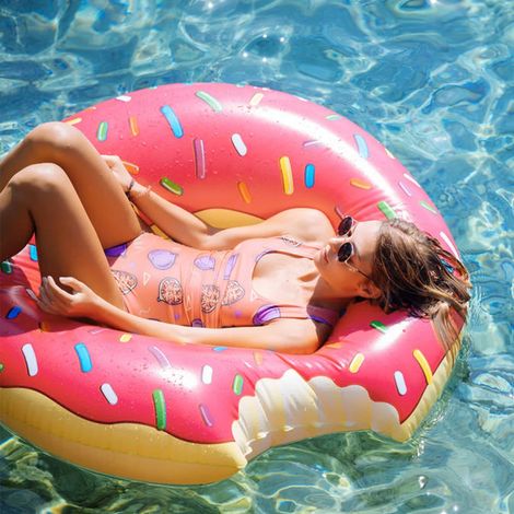 Bouée gonflable d'été avec siège en forme de matelas, en PVC épais, couleur rose plage. (1/5)