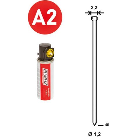 2 000 Pointes Brads Inox en Bande (Pack) - 1.2/2.2x45 mm + 2 Cartouches de Gaz Jaune - D-Work (1/5)