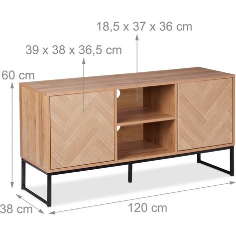 Mobile TV di design rétro per soggiorno 120 x 40 x 50 cm con vano portaoggetti 2 ripiani in legno marrone 130015723