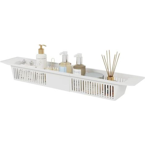 Étagère Baignoire Extensible 57-86 cm Plastique Plateau Réglable Panier Salle de Bain Douche Jouets (1/5)
