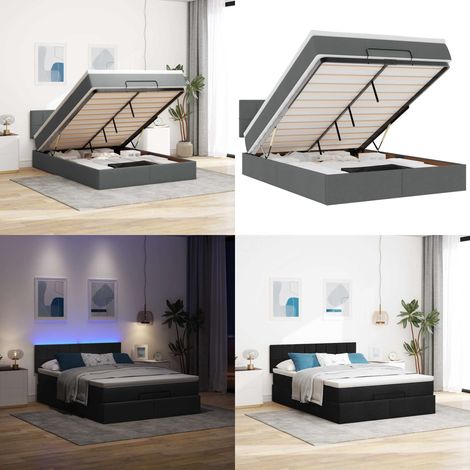 vidaXL Ottomane Bett mit Matratze & LEDs Schwarz 140x200 cm Stoff