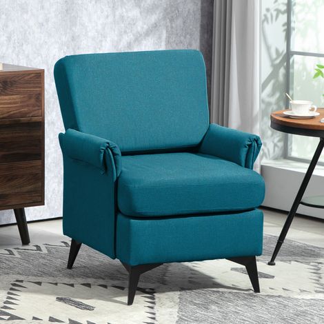 Fauteuil d'ameublement en tissu effet lin respirant avec accoudoirs enroulés, 70x73x83 cm, vert (1/5)